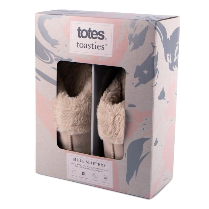 totes toasties® Ladies Velour Mule Slippers Taupe Extra Image 1